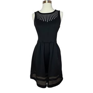APT 9 Black Sheath miniDress with Scoop Neck Cutout Squares Pleats at Waist
